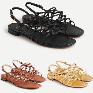 J. Crew, Abbie Knotted Lattice Leather Slingback Flat Sandals